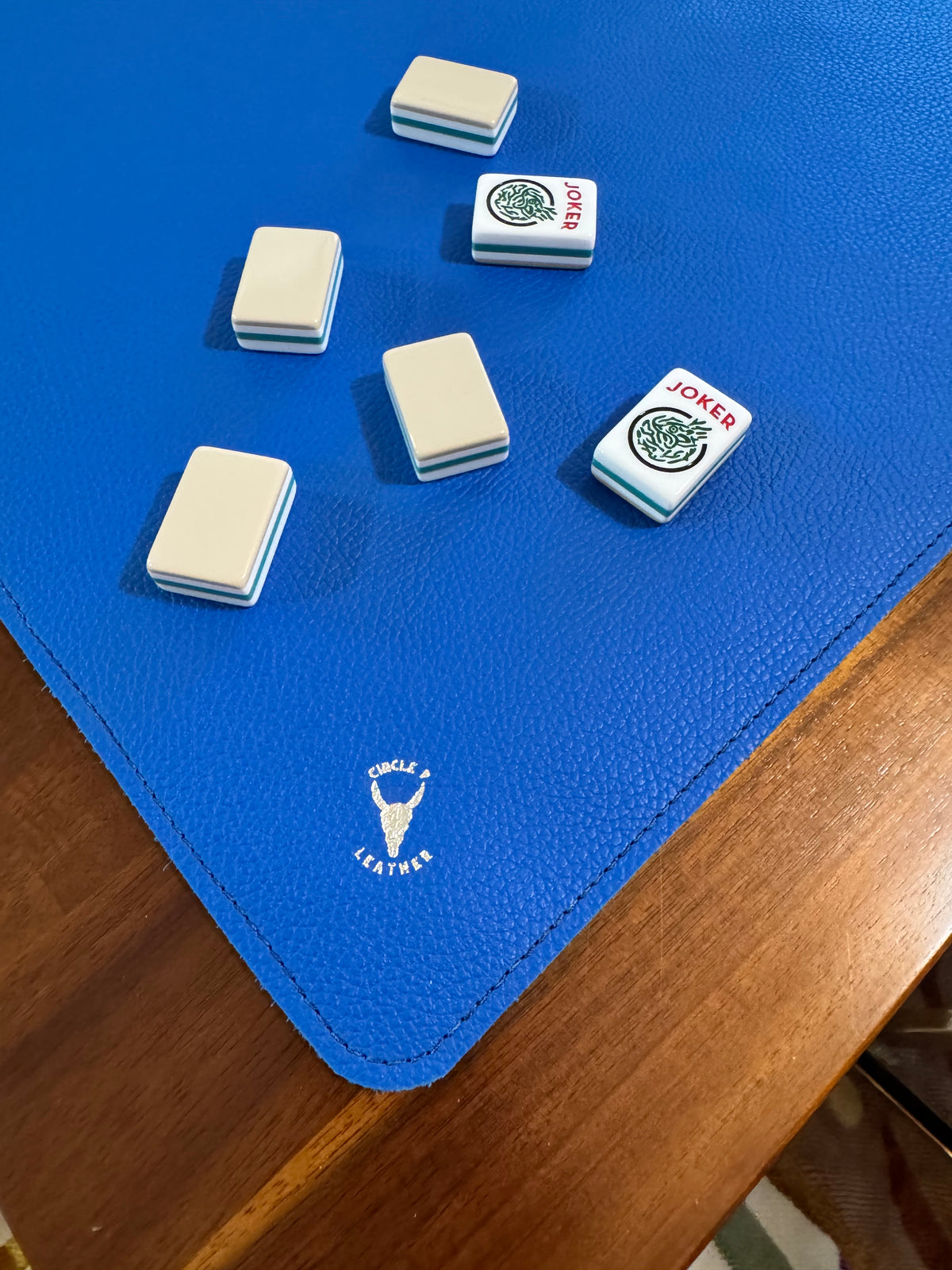Leather Mahjong Mat - Cobalt Blue Pebble