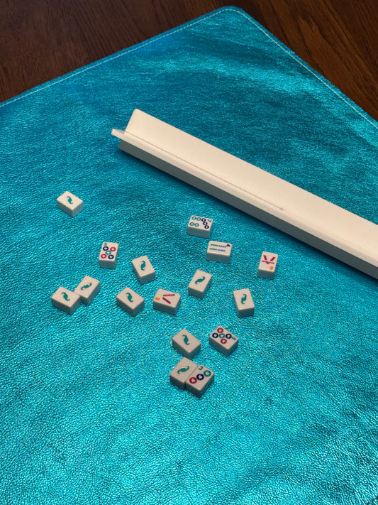 Leather Mahjong Travel Mat - Metallic Aqua