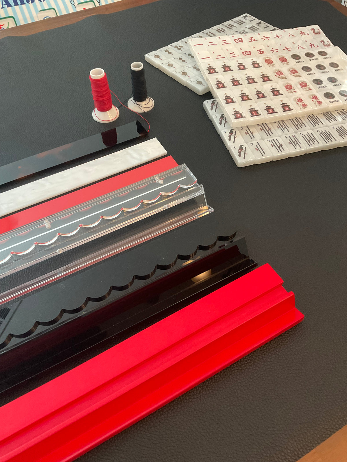 Leather Mahjong Mat - BLACK Pebble, black or red thread