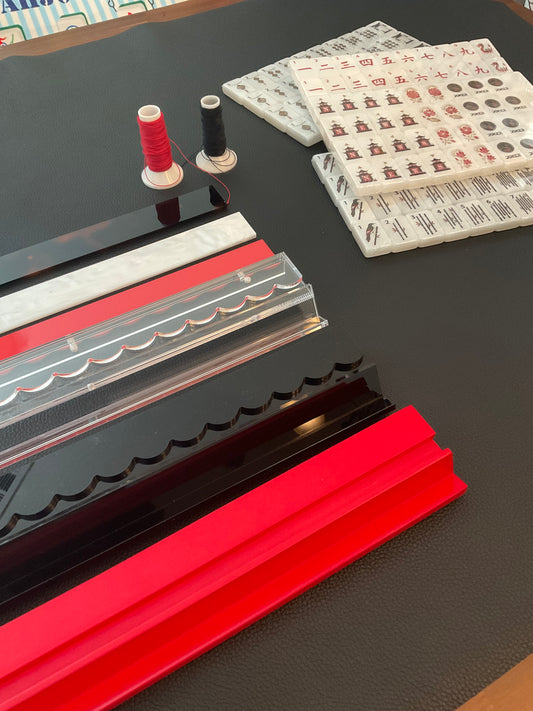 Leather Mahjong Mat - BLACK Pebble, black or red thread