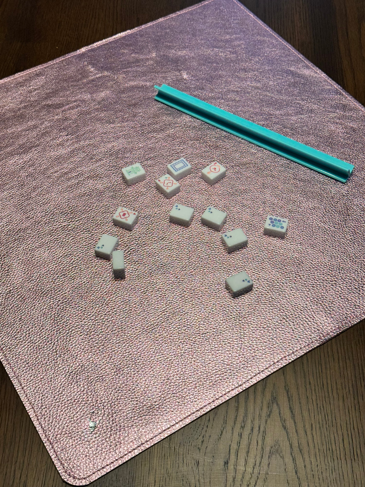 Leather Mahjong Travel Mat - Metallic Pink