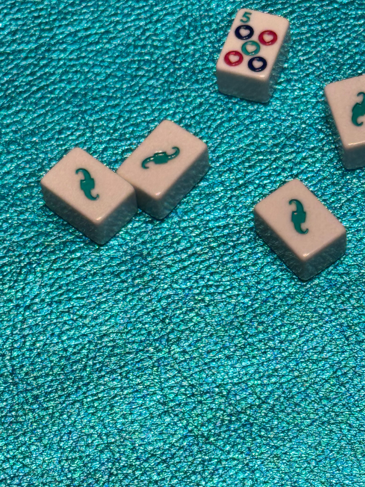 Leather Mahjong Travel Mat - Metallic Aqua