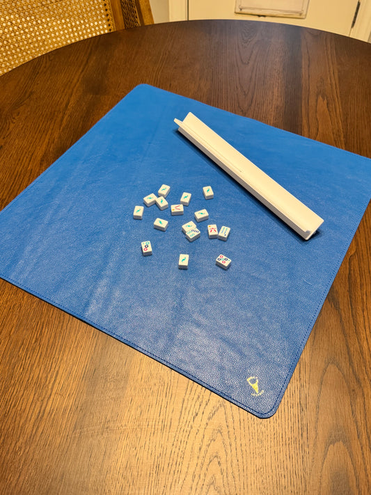 Leather Mahjong Travel Mat - Blue