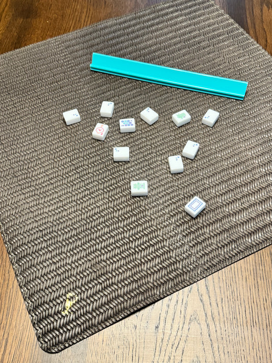 Leather Mahjong Travel Mat - Basketweave Chocolate