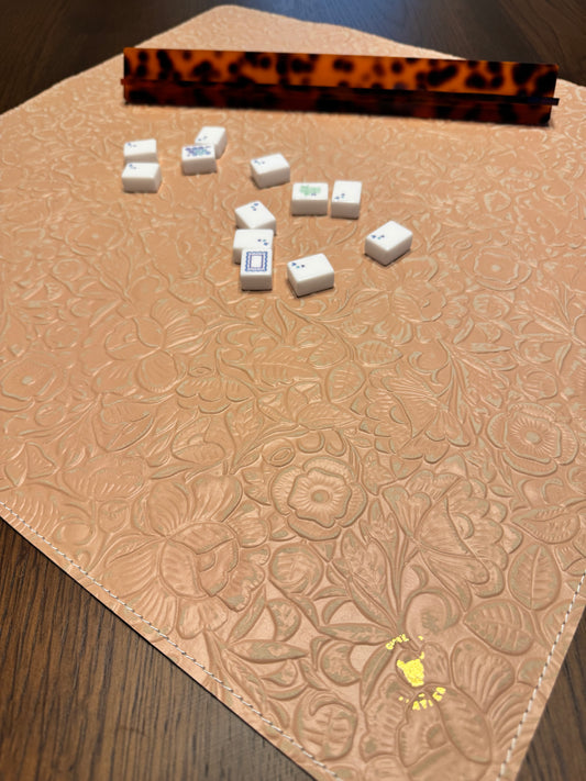 Leather Mahjong Travel Mat - Pink Embossed Floral